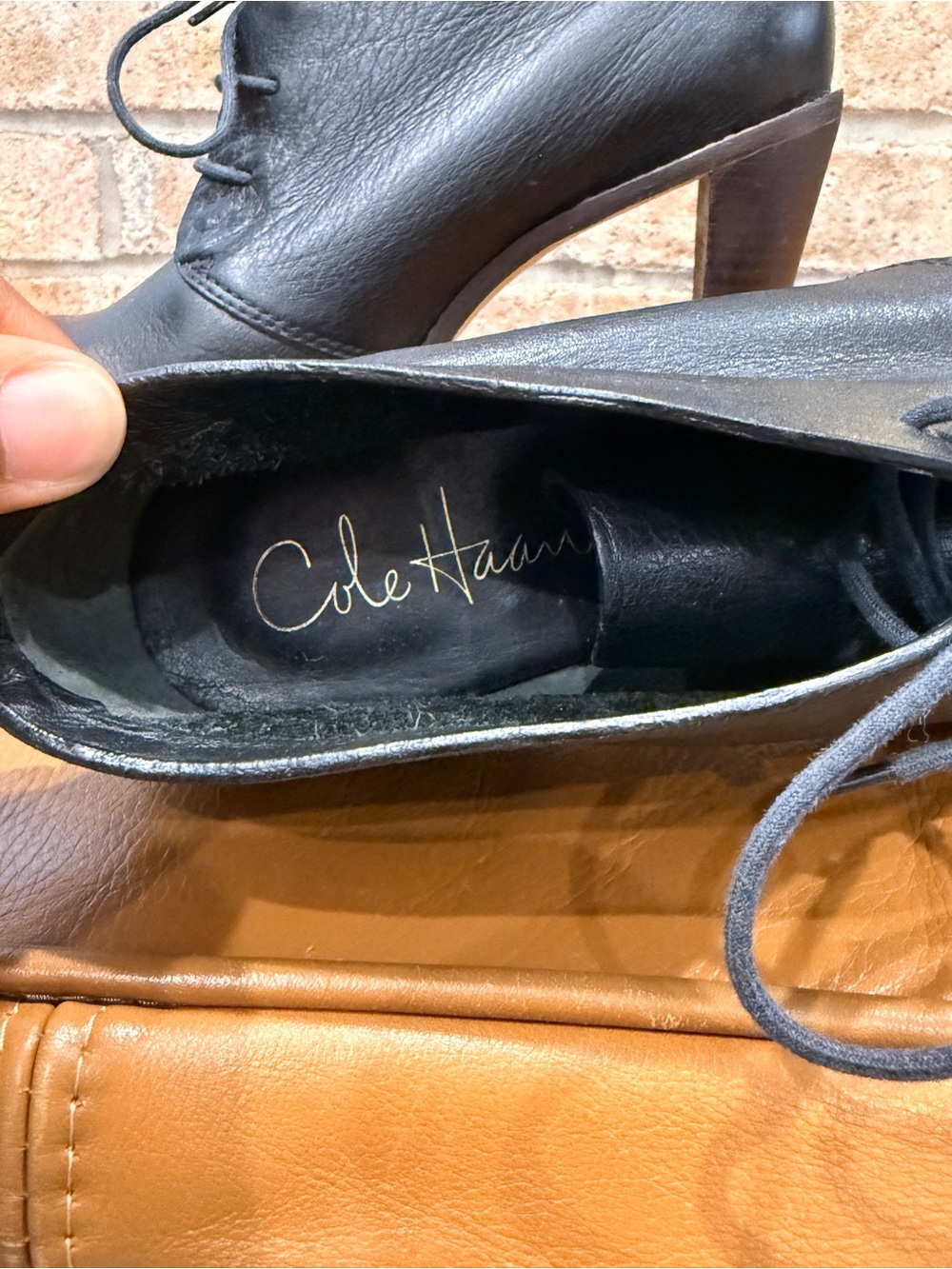 Cole Haan Nike Black Leather Lace-Up Preppy Platform Heeled Booties - Picture 5 of 6